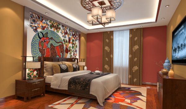 Desain kamar dengan motif etnik
